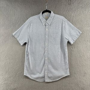 J.Crew Men’s Classic Fit Blue White Stripe Seersucker Short Sleeve Shirt LT